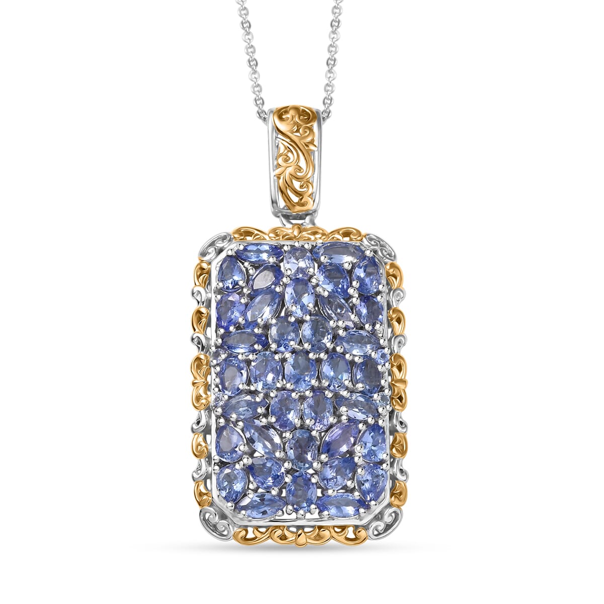 D'Joy Tanzanite 5.60 ctw Pendant Necklace 20 Inches in 18K Vermeil YG and Rhodium Over Sterling Silver image number 0