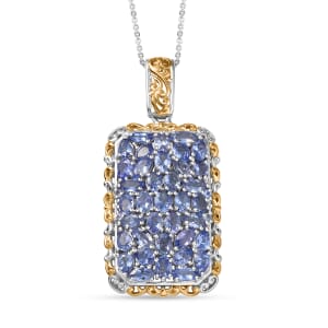 D'Joy Tanzanite Pendant Necklace (20 Inches) in 18K Vermeil YG and Rhodium Over Sterling Silver 5.60 ctw