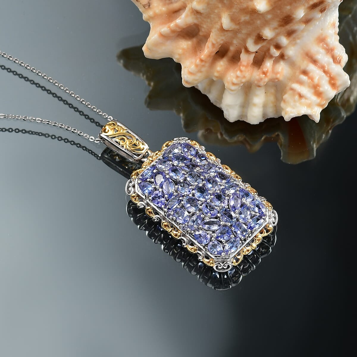 D'Joy Tanzanite 5.60 ctw Pendant Necklace 20 Inches in 18K Vermeil YG and Rhodium Over Sterling Silver image number 1