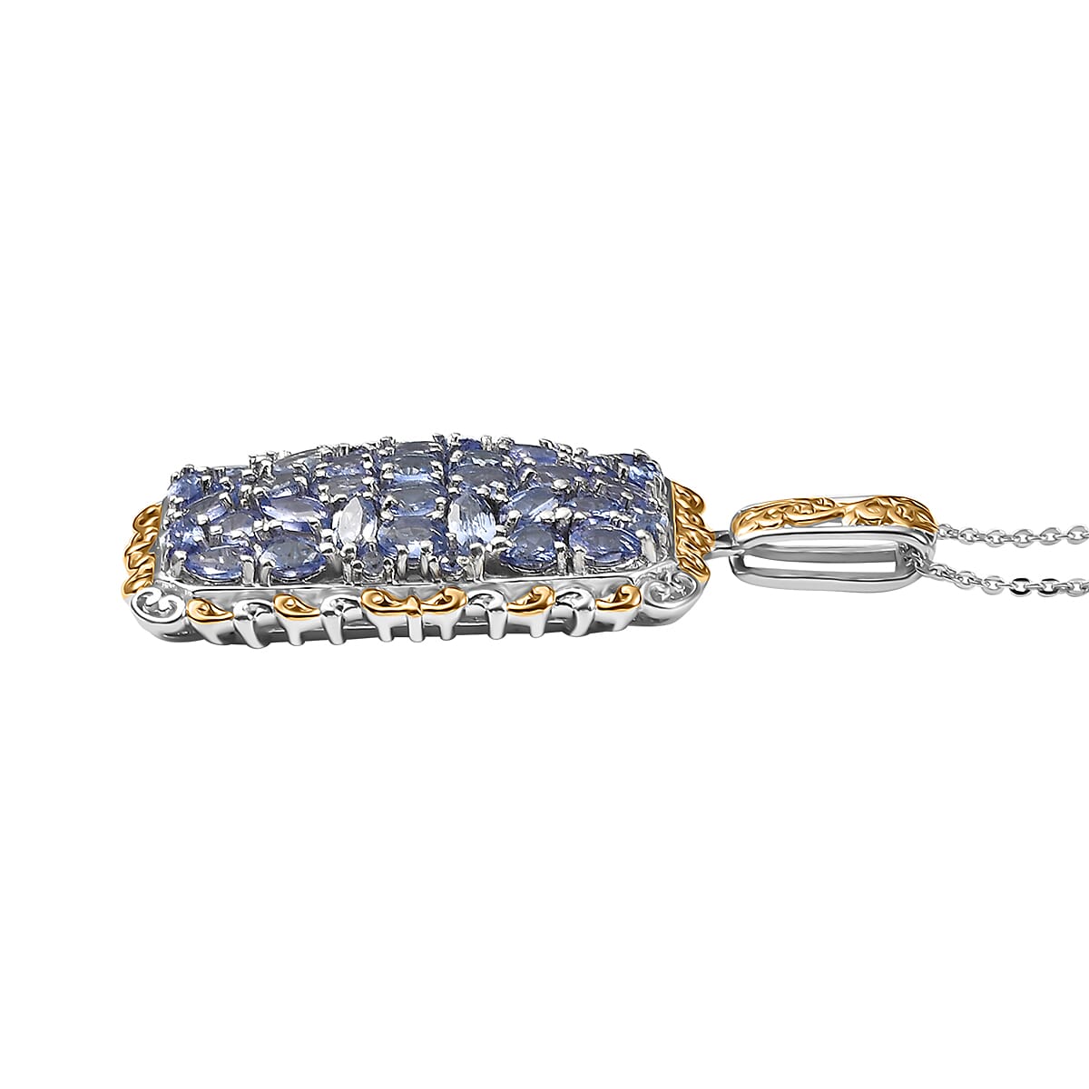 D'Joy Tanzanite 5.60 ctw Pendant Necklace 20 Inches in 18K Vermeil YG and Rhodium Over Sterling Silver image number 3