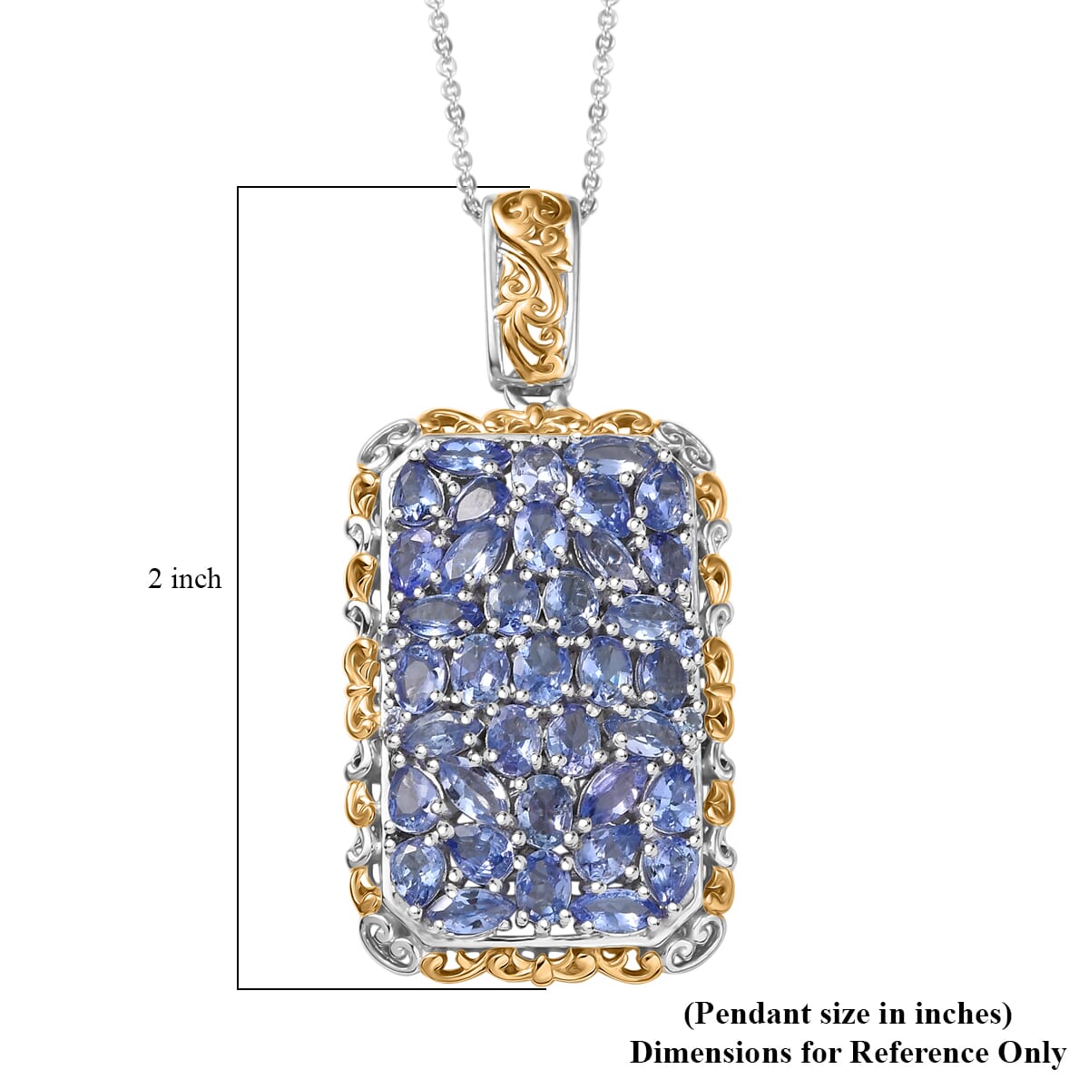 D'Joy Tanzanite 5.60 ctw Pendant Necklace 20 Inches in 18K Vermeil YG and Rhodium Over Sterling Silver image number 6