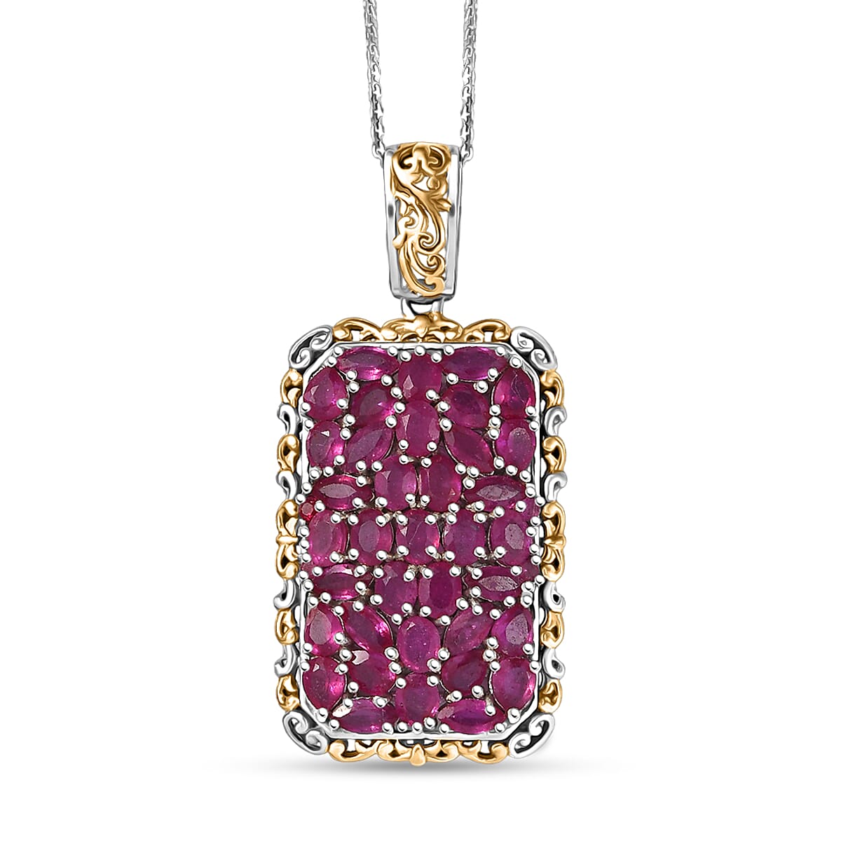 D'Joy Niassa Ruby (FF) 8.10 ctw Victorian Era Pendant Necklace 20 Inches in 18K Vermeil YG and Rhodium Over Sterling Silver image number 0