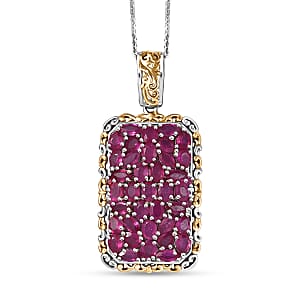 D'Joy Niassa Ruby (FF) 8.10 ctw Victorian Era Pendant Necklace 20 Inches in 18K Vermeil YG and Rhodium Over Sterling Silver