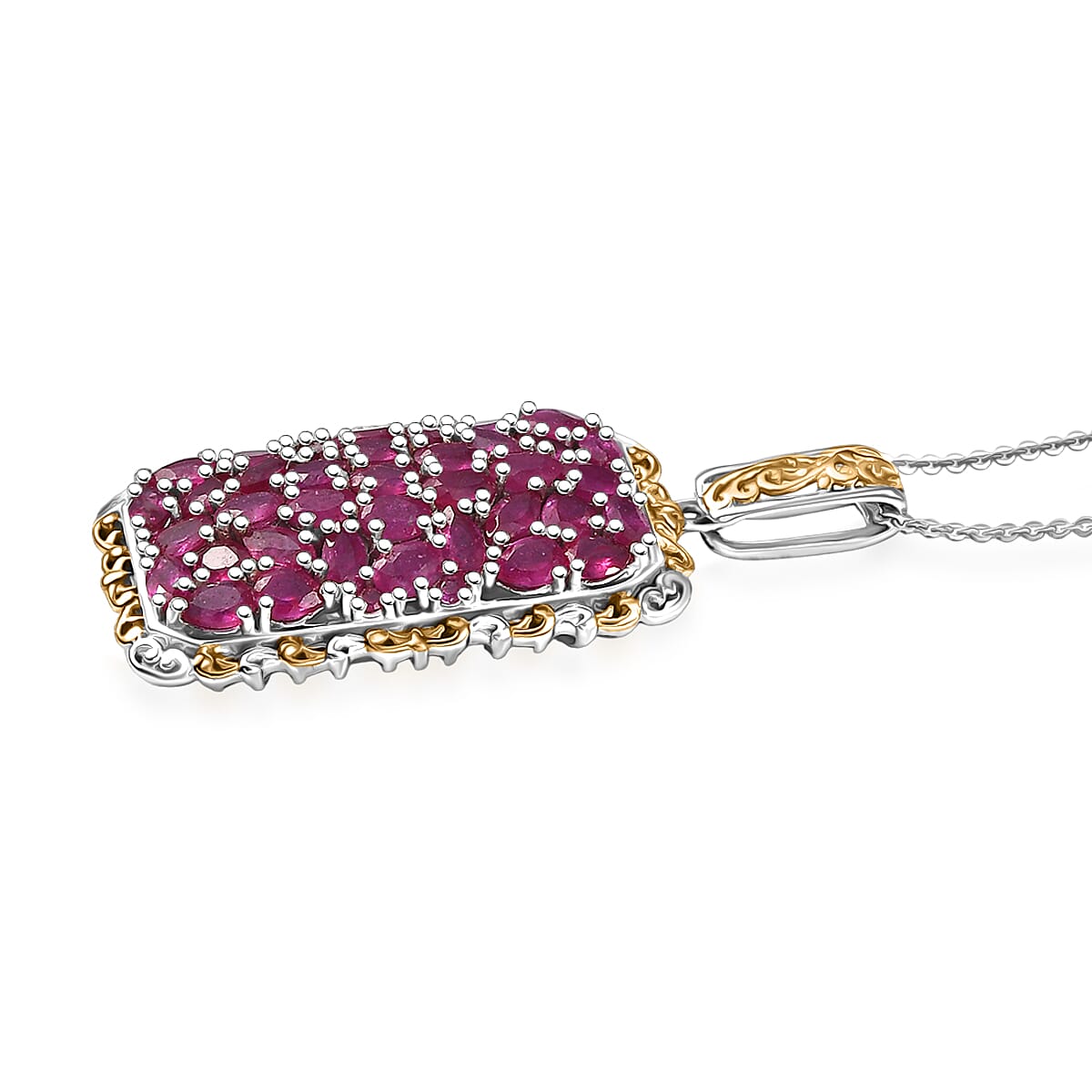 D'Joy Niassa Ruby (FF) 8.10 ctw Victorian Era Pendant Necklace 20 Inches in 18K Vermeil YG and Rhodium Over Sterling Silver image number 3