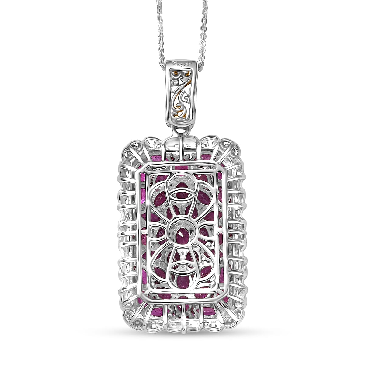 D'Joy Niassa Ruby (FF) 8.10 ctw Victorian Era Pendant Necklace 20 Inches in 18K Vermeil YG and Rhodium Over Sterling Silver image number 4