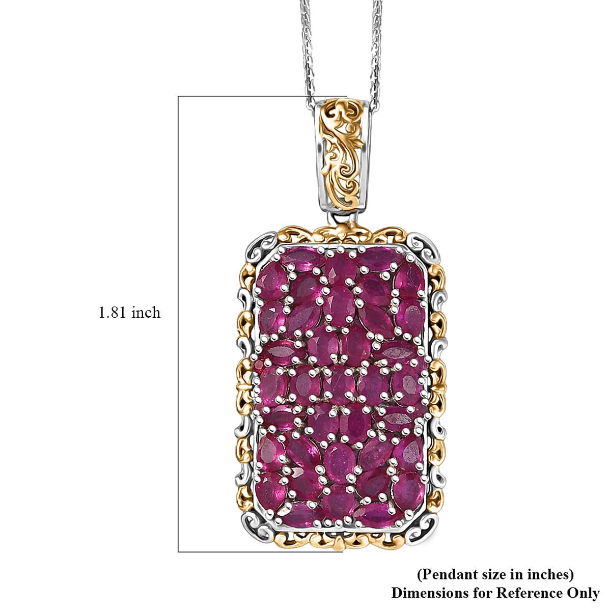 D'Joy Niassa Ruby (FF) 8.10 ctw Victorian Era Pendant Necklace 20 Inches in 18K Vermeil YG and Rhodium Over Sterling Silver image number 6