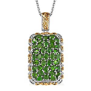 D'Joy Chrome Diopside 6.40 ctw Victorian Era Pendant Necklace 20 Inches in 18K Vermeil YG and Rhodium Over Sterling Silver