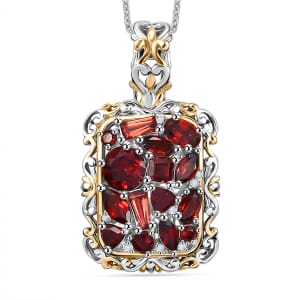Mozambique Garnet amd White Zircon 4.00 ctw Filigree Pendant Necklace in 18K Vermeil YG and Rhodium Over Sterling Silver 20 Inches