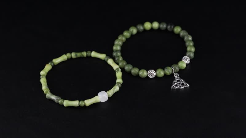 Set of 2 Connemara Marble 105.00 ctw Beaded and Bamboo Stretch Bracelet with Celtic Knot Charm in Silvertone