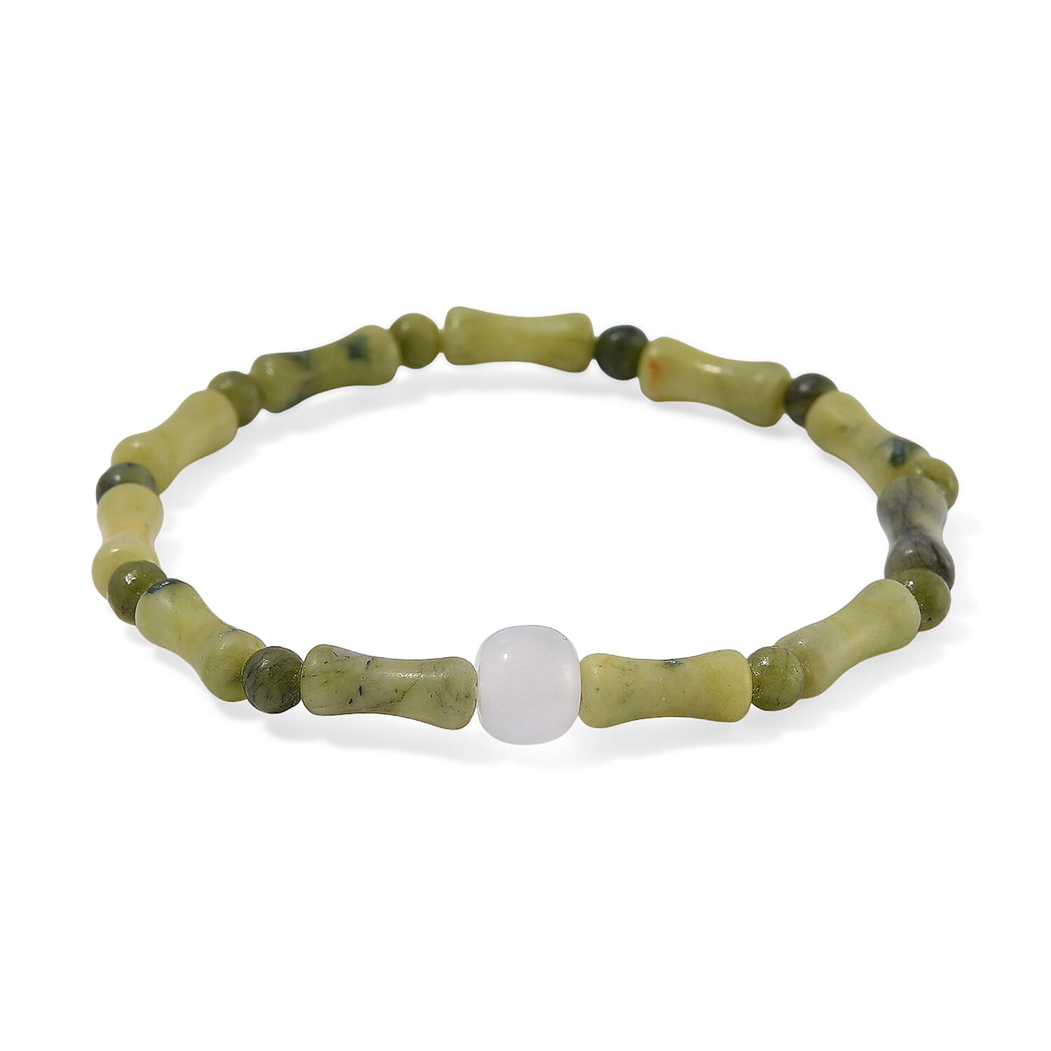 Set of 2 Connemara Marble 105.00 ctw Beaded and Bamboo Stretch Bracelet with Celtic Knot Charm in Silvertone