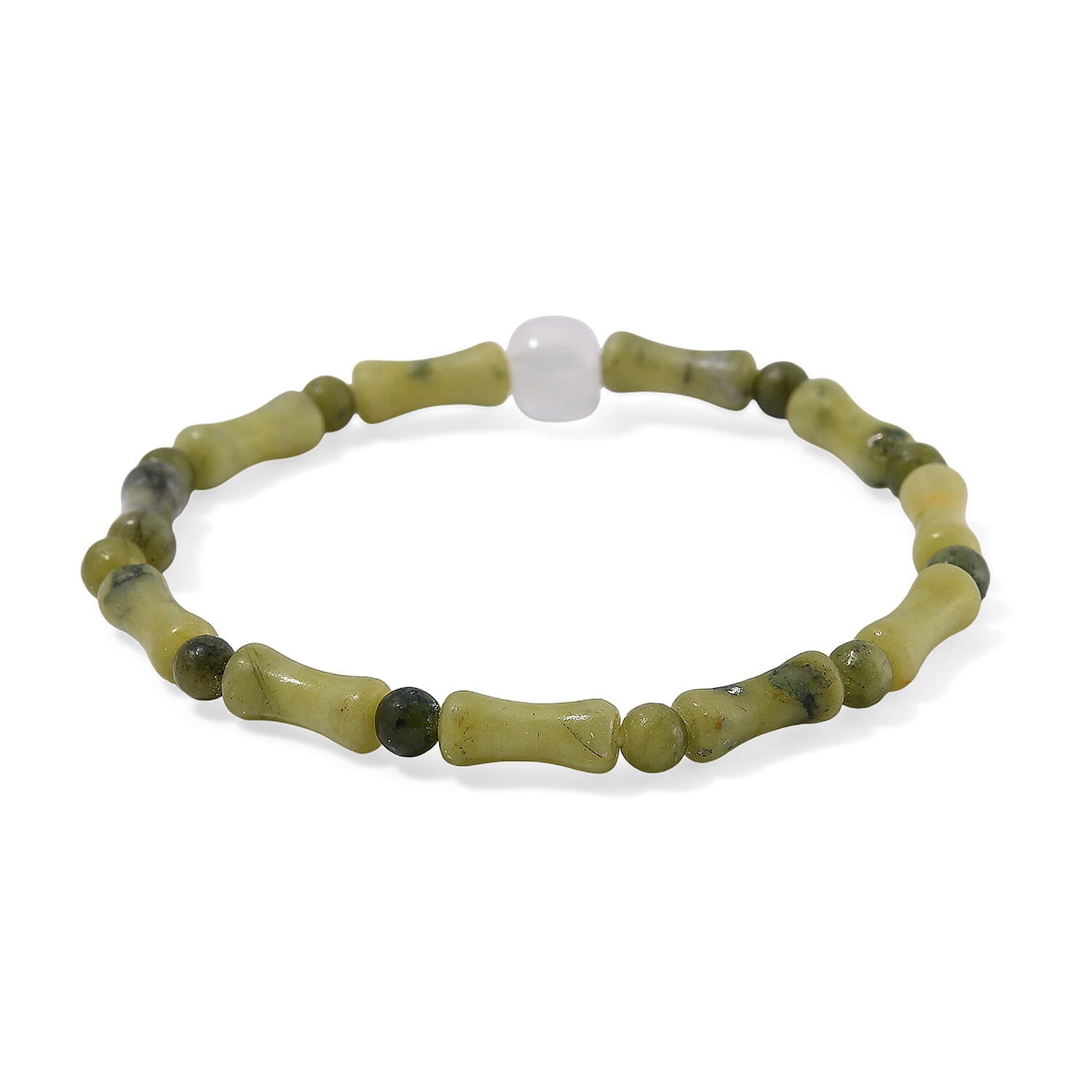 Set of 2 Connemara Marble 105.00 ctw Beaded and Bamboo Stretch Bracelet with Celtic Knot Charm in Silvertone