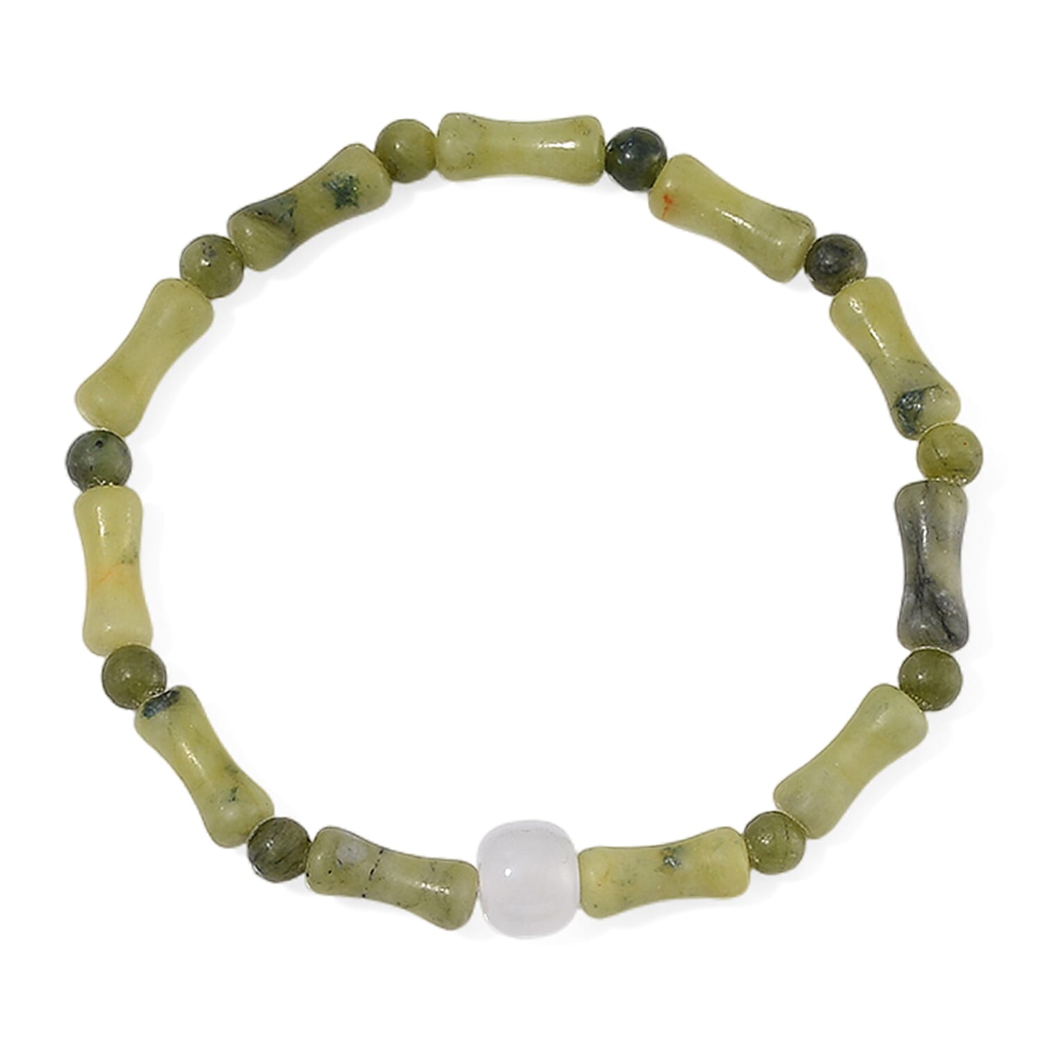 Set of 2 Connemara Marble 105.00 ctw Beaded and Bamboo Stretch Bracelet with Celtic Knot Charm in Silvertone