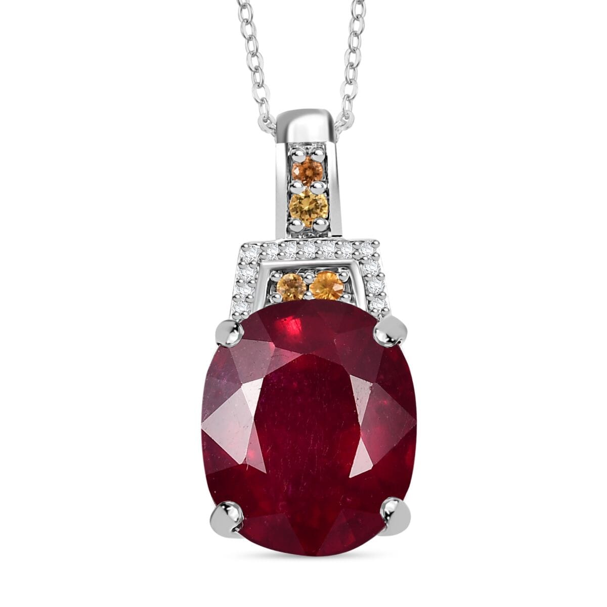 Niassa Ruby (FF), Multi Gemstone Scarlet Elegance Pendant Necklace (20 Inches) in Rhodium Over Sterling Silver 7.60 ctw image number 0