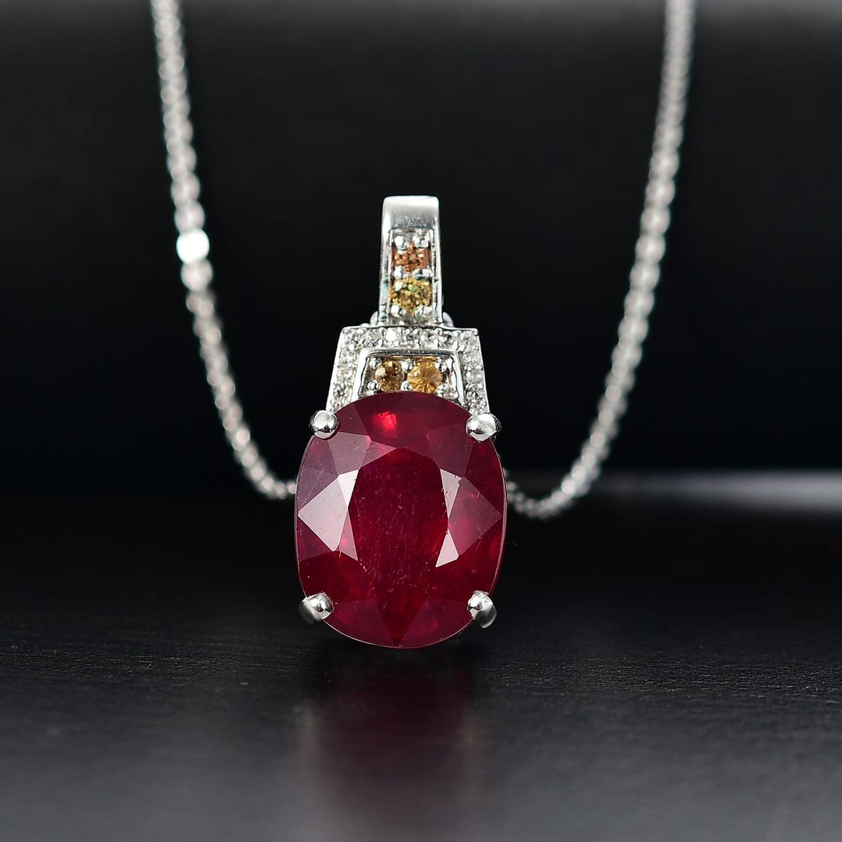 Niassa Ruby (FF), Multi Gemstone Scarlet Elegance Pendant Necklace (20 Inches) in Rhodium Over Sterling Silver 7.60 ctw image number 1