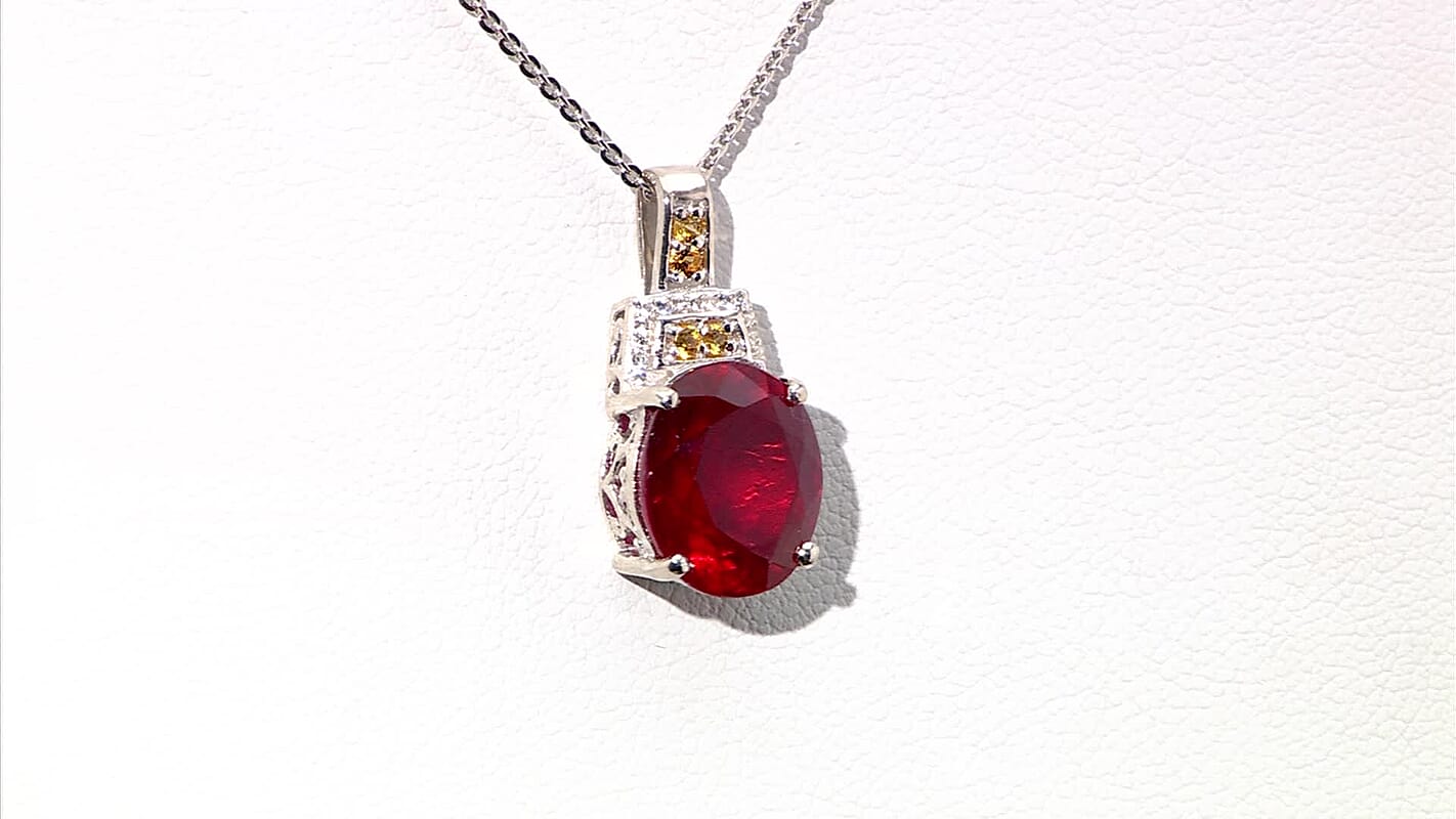 Niassa Ruby (FF), Multi Gemstone Scarlet Elegance Pendant Necklace (20 Inches) in Rhodium Over Sterling Silver 7.60 ctw