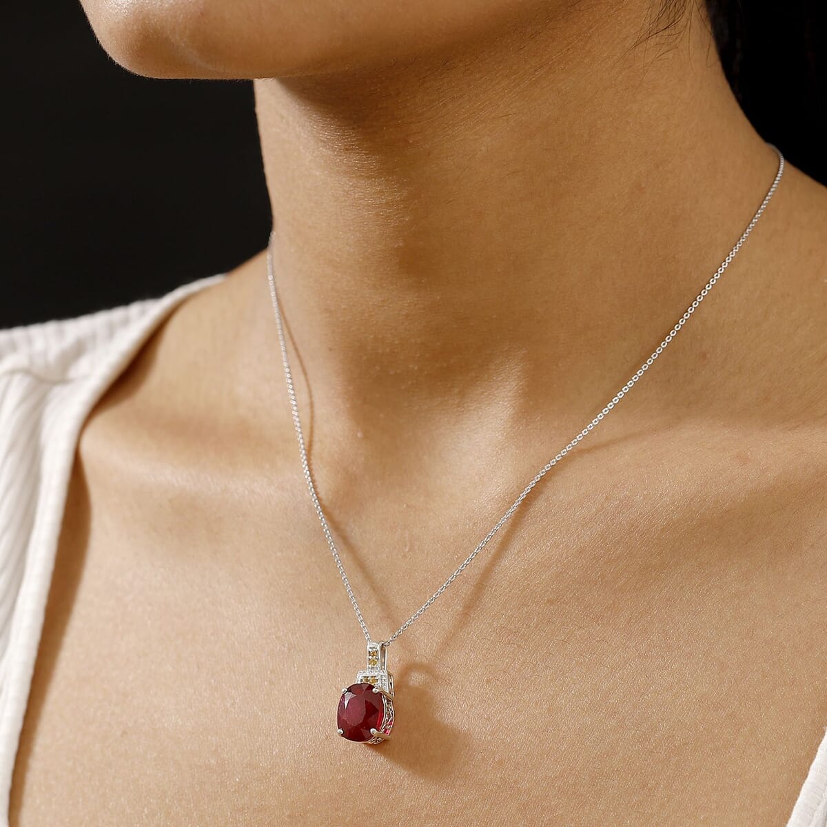 Niassa Ruby (FF), Multi Gemstone Scarlet Elegance Pendant Necklace (20 Inches) in Rhodium Over Sterling Silver 7.60 ctw image number 2