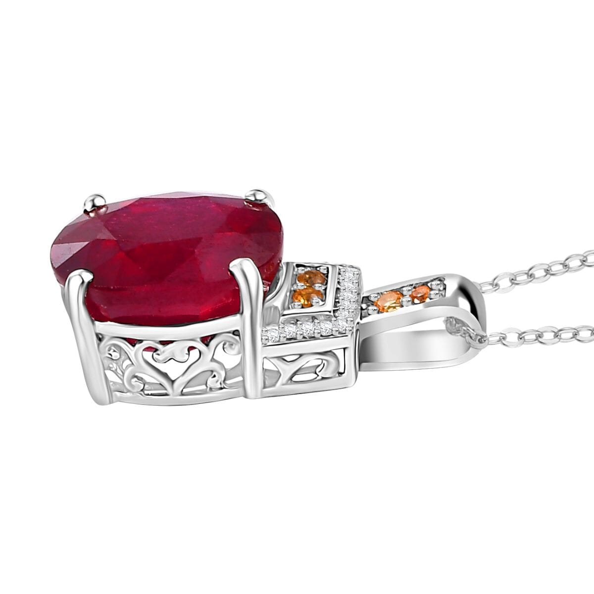 Niassa Ruby (FF), Multi Gemstone Scarlet Elegance Pendant Necklace (20 Inches) in Rhodium Over Sterling Silver 7.60 ctw image number 3