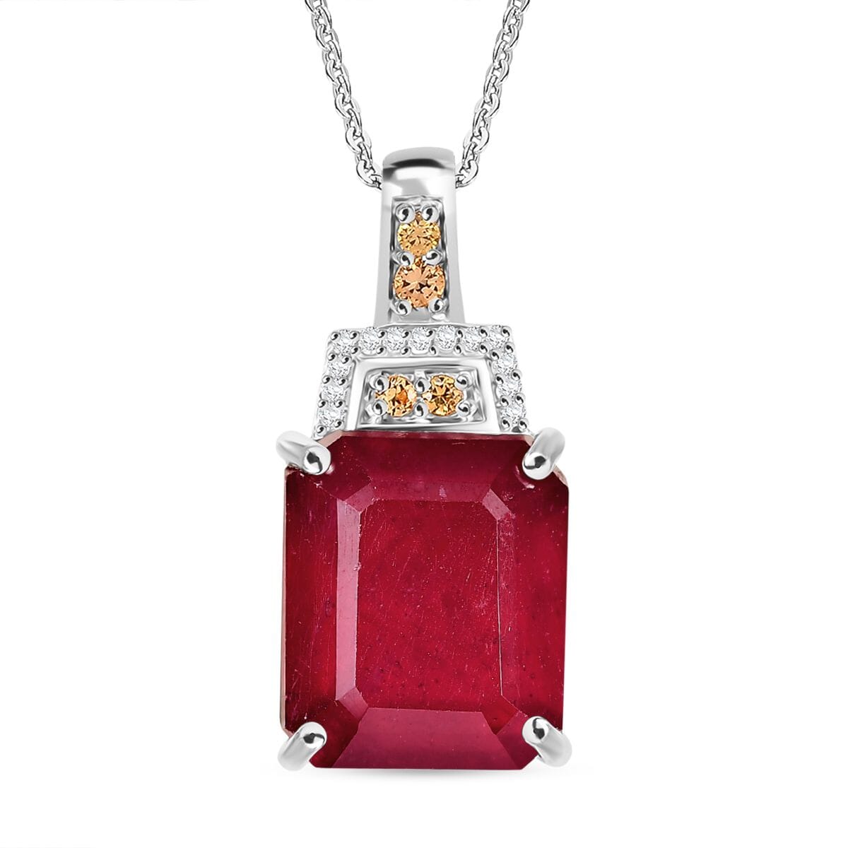 Niassa Ruby (FF) and Multi Gemstone 9.20 ctw Scarlet Elegance Pendant Necklace in Rhodium Over Sterling Silver 20 Inches image number 0