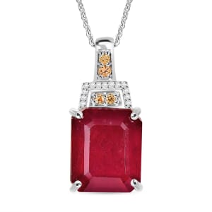 Niassa Ruby (FF) and Multi Gemstone 9.20 ctw Scarlet Elegance Pendant Necklace in Rhodium Over Sterling Silver 20 Inches