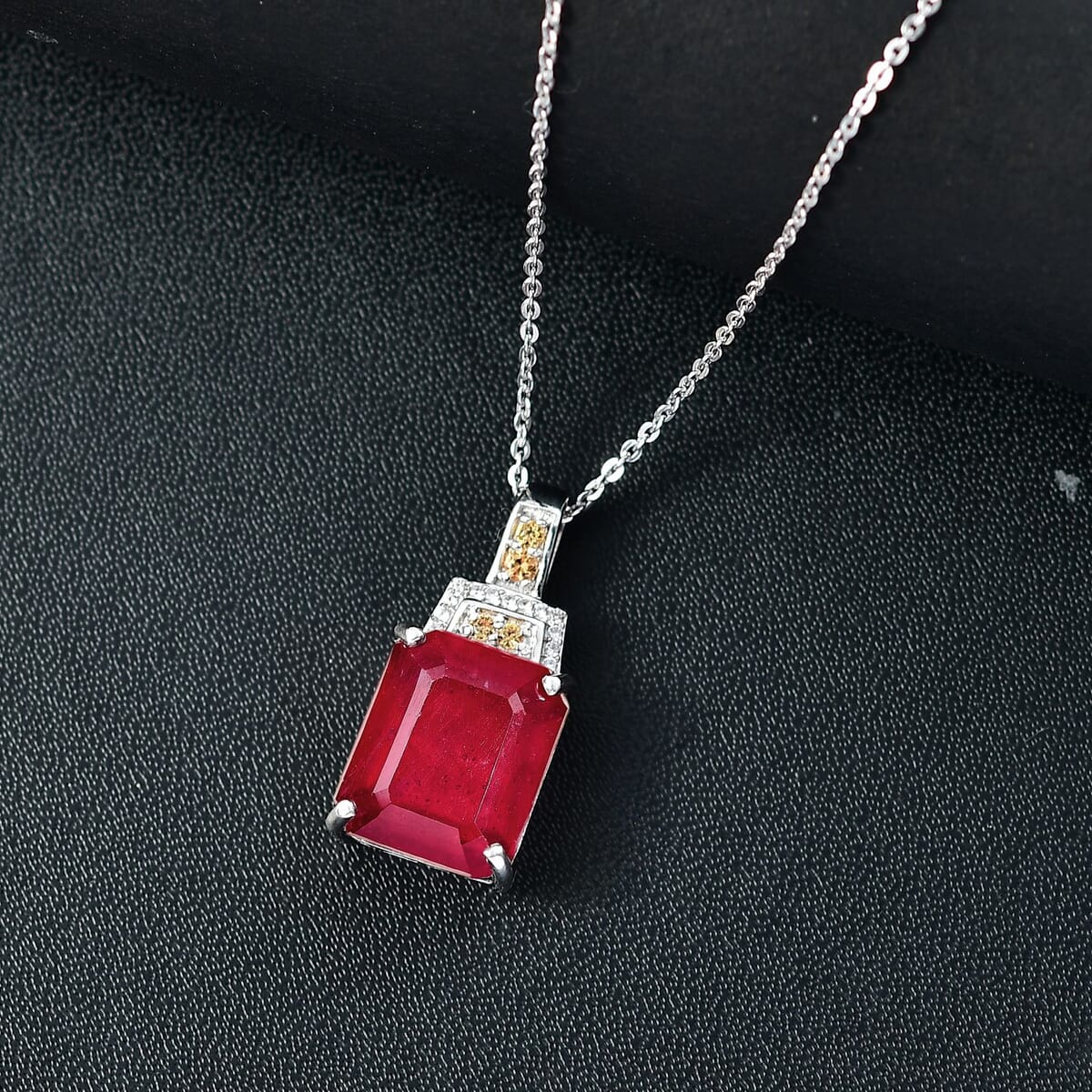 Niassa Ruby (FF) and Multi Gemstone 9.20 ctw Scarlet Elegance Pendant Necklace in Rhodium Over Sterling Silver 20 Inches image number 1