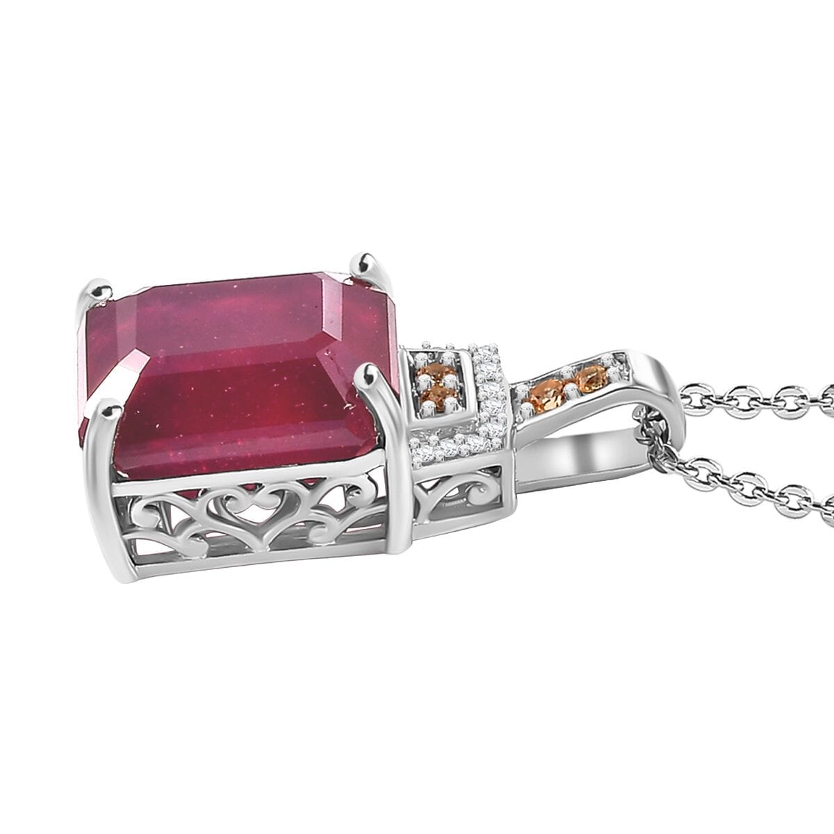 Niassa Ruby (FF) and Multi Gemstone 9.20 ctw Scarlet Elegance Pendant Necklace in Rhodium Over Sterling Silver 20 Inches image number 3