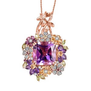GP Italian Garden Collection AAA Rose De France Amethyst and Multi Gemstone 17.45 ctw Pendant Necklace in 18K Vermeil Rose Gold Sterling Silver 20 Inches