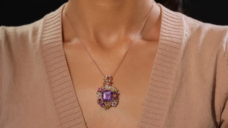 GP Italian Garden Collection AAA Rose De France Amethyst and Multi Gemstone 17.45 ctw Pendant Necklace in 18K Vermeil Rose Gold Sterling Silver 20 Inches