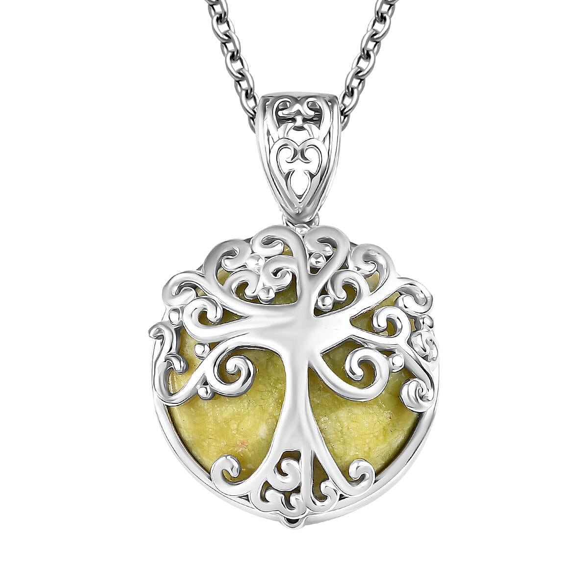 Connemara Marble 14.50 ctw Tree of Life Pendant in Platinum Over Sterling Silver with Stainless Steel Necklace 20 Inches image number 0