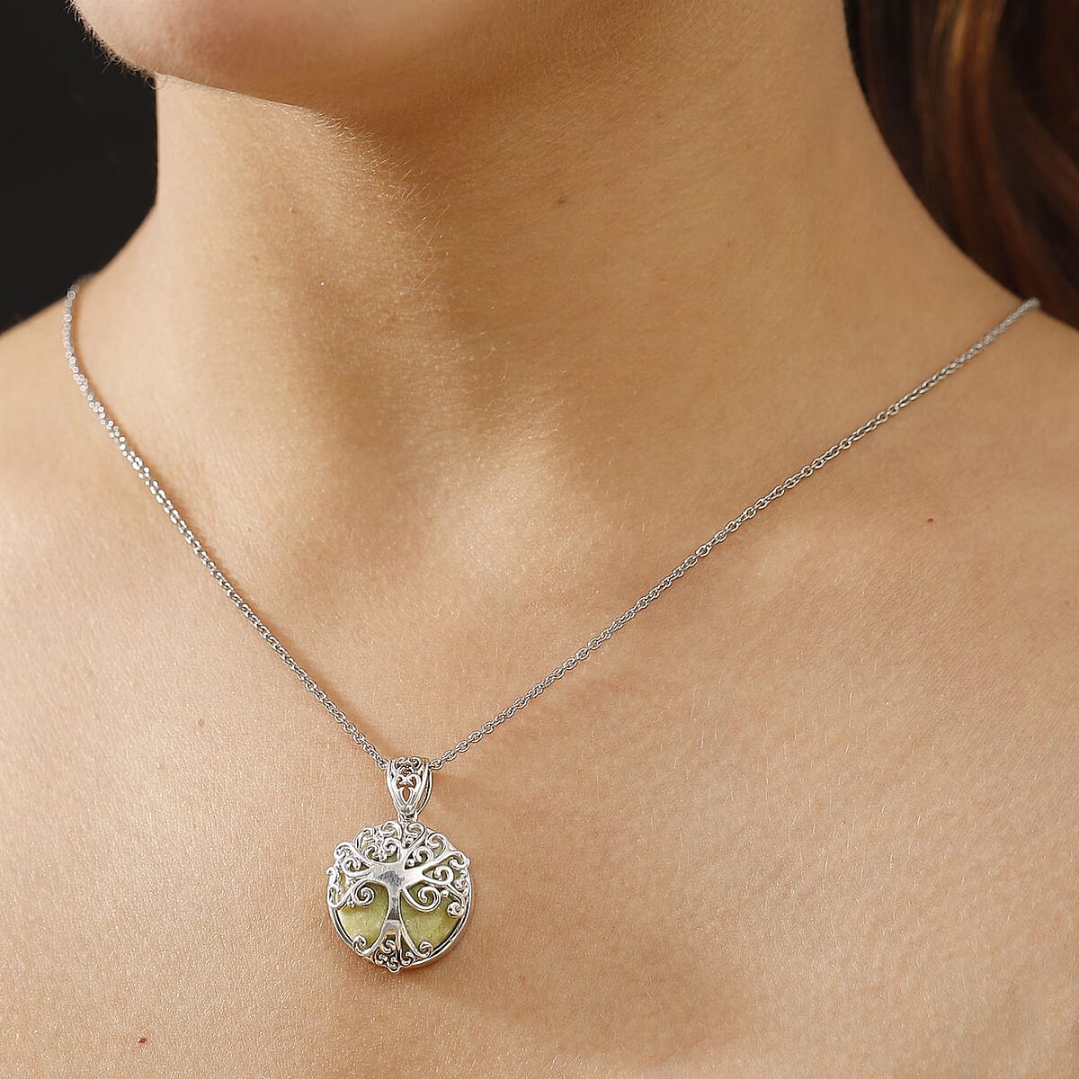 Connemara Marble 14.50 ctw Tree of Life Pendant in Platinum Over Sterling Silver with Stainless Steel Necklace 20 Inches image number 2