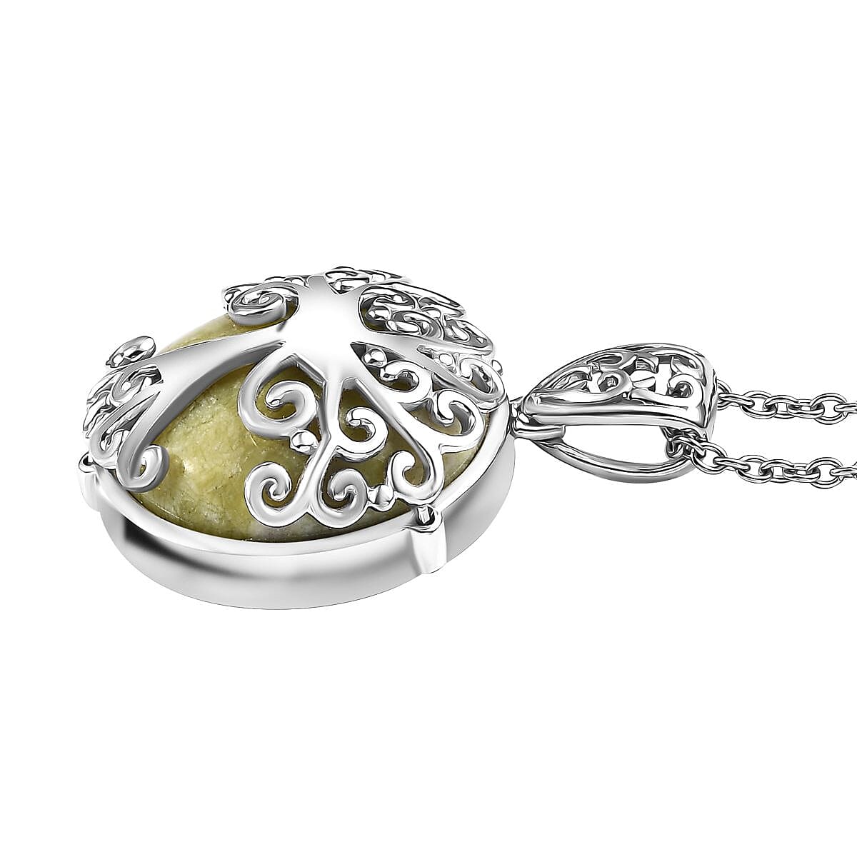 Connemara Marble 14.50 ctw Tree of Life Pendant in Platinum Over Sterling Silver with Stainless Steel Necklace 20 Inches image number 3