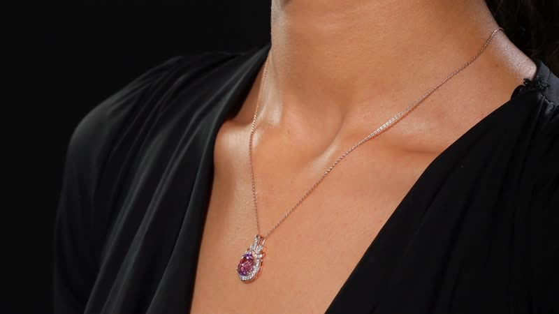 AAA Rose De France Amethyst and White Zircon 2.80 ctw Love Knot Pendant Necklace in 18K Vermeil Rose Gold Over Sterling Silver 20 Inches