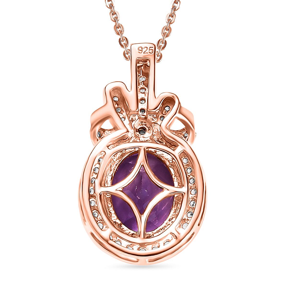 AAA Rose De France Amethyst and White Zircon 2.80 ctw Love Knot Pendant Necklace in 18K Vermeil Rose Gold Over Sterling Silver 20 Inches