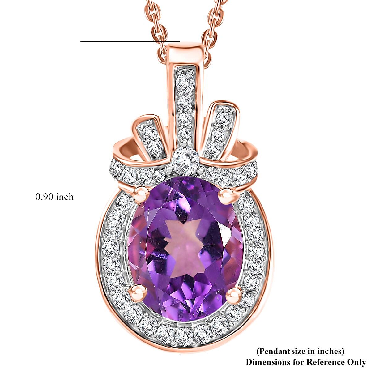 AAA Rose De France Amethyst and White Zircon 2.80 ctw Love Knot Pendant Necklace in 18K Vermeil Rose Gold Over Sterling Silver 20 Inches
