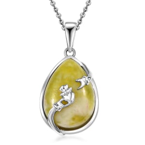 Connemara Marble 12.35 ctw Claddagh Pendant in Platinum Over Sterling Silver with Stainless Steel Necklace 20 Inches