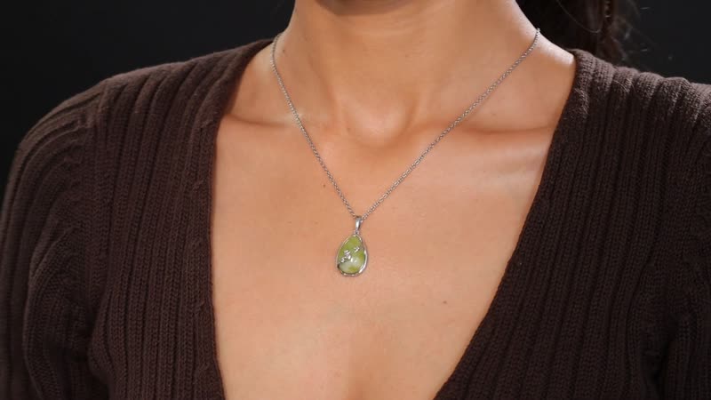 Connemara Marble 12.35 ctw Claddagh Pendant in Platinum Over Sterling Silver with Stainless Steel Necklace 20 Inches