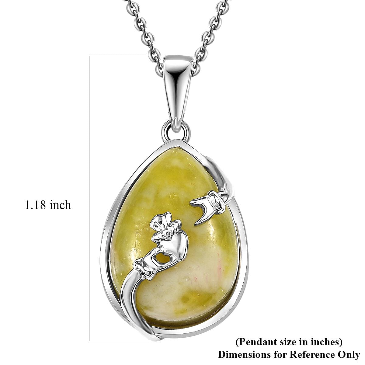 Connemara Marble 12.35 ctw Claddagh Pendant in Platinum Over Sterling Silver with Stainless Steel Necklace 20 Inches