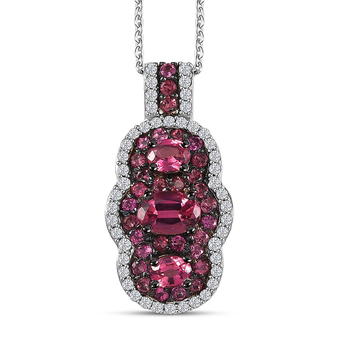 D'Joy Ouro Fino Rubellite and White Zircon 2.00 ctw Pendant Necklace (20 Inches) in Rhodium Over Sterling Silver image number 0