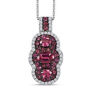 D'Joy Ouro Fino Rubellite and White Zircon 2.00 ctw Pendant Necklace (20 Inches) in Rhodium Over Sterling Silver