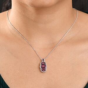 D'Joy Ouro Fino Rubellite and White Zircon 2.00 ctw Trilogy Pendant Necklace (20 Inches) in Rhodium Over Sterling Silver