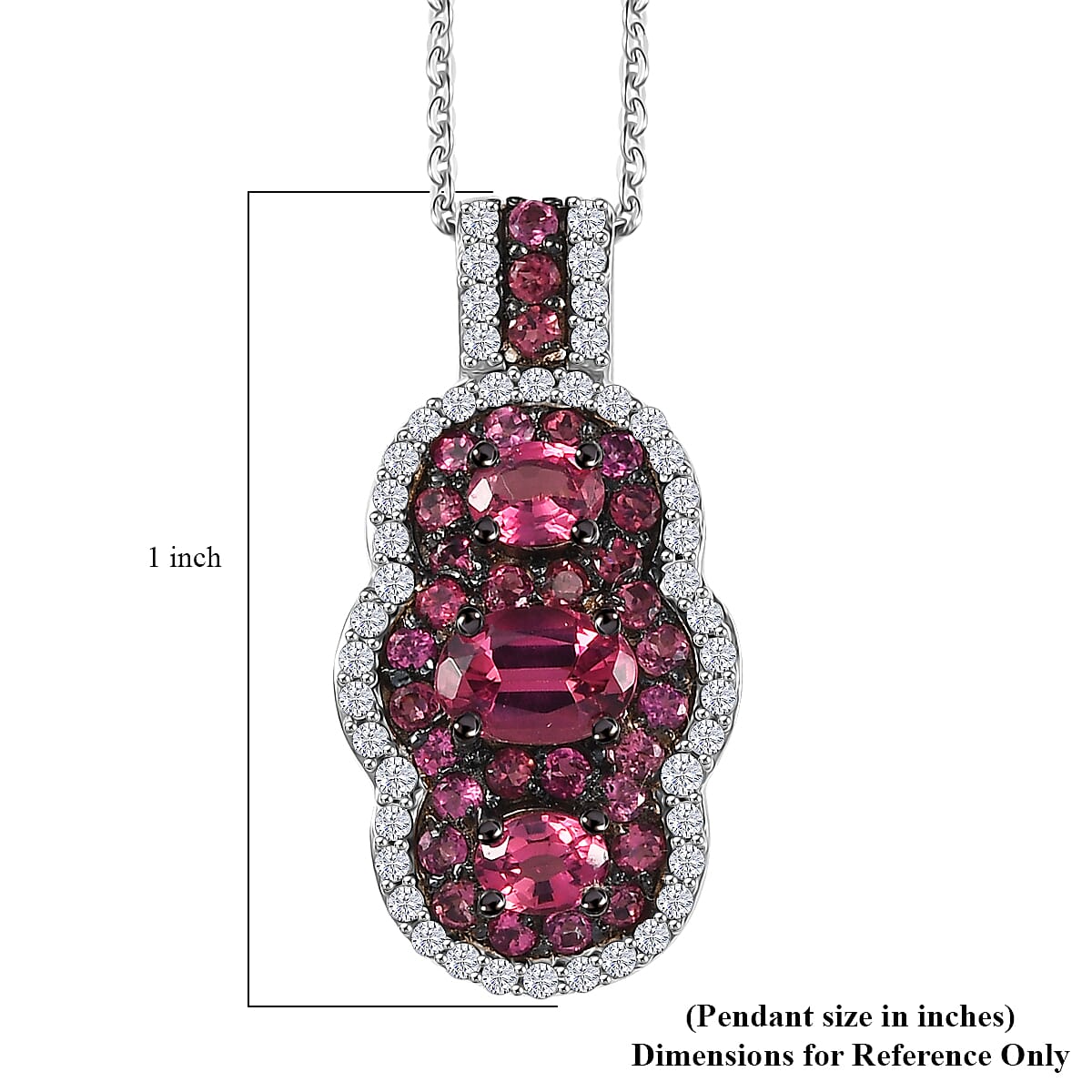 D'Joy Ouro Fino Rubellite and White Zircon 2.00 ctw Pendant Necklace (20 Inches) in Rhodium Over Sterling Silver image number 6
