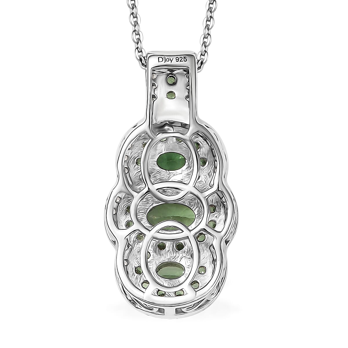 D'Joy Tsavorite Garnet and White Zircon 2.00 ctw Trilogy Pendant Necklace in Rhodium Over Sterling Silver 20 Inches image number 4