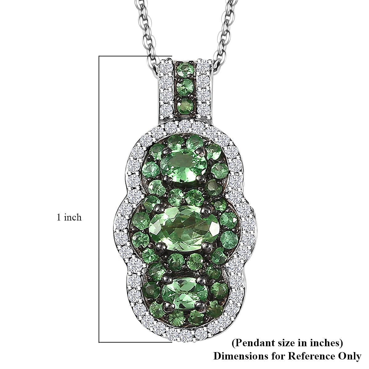 D'Joy Tsavorite Garnet and White Zircon 2.00 ctw Trilogy Pendant Necklace in Rhodium Over Sterling Silver 20 Inches image number 6