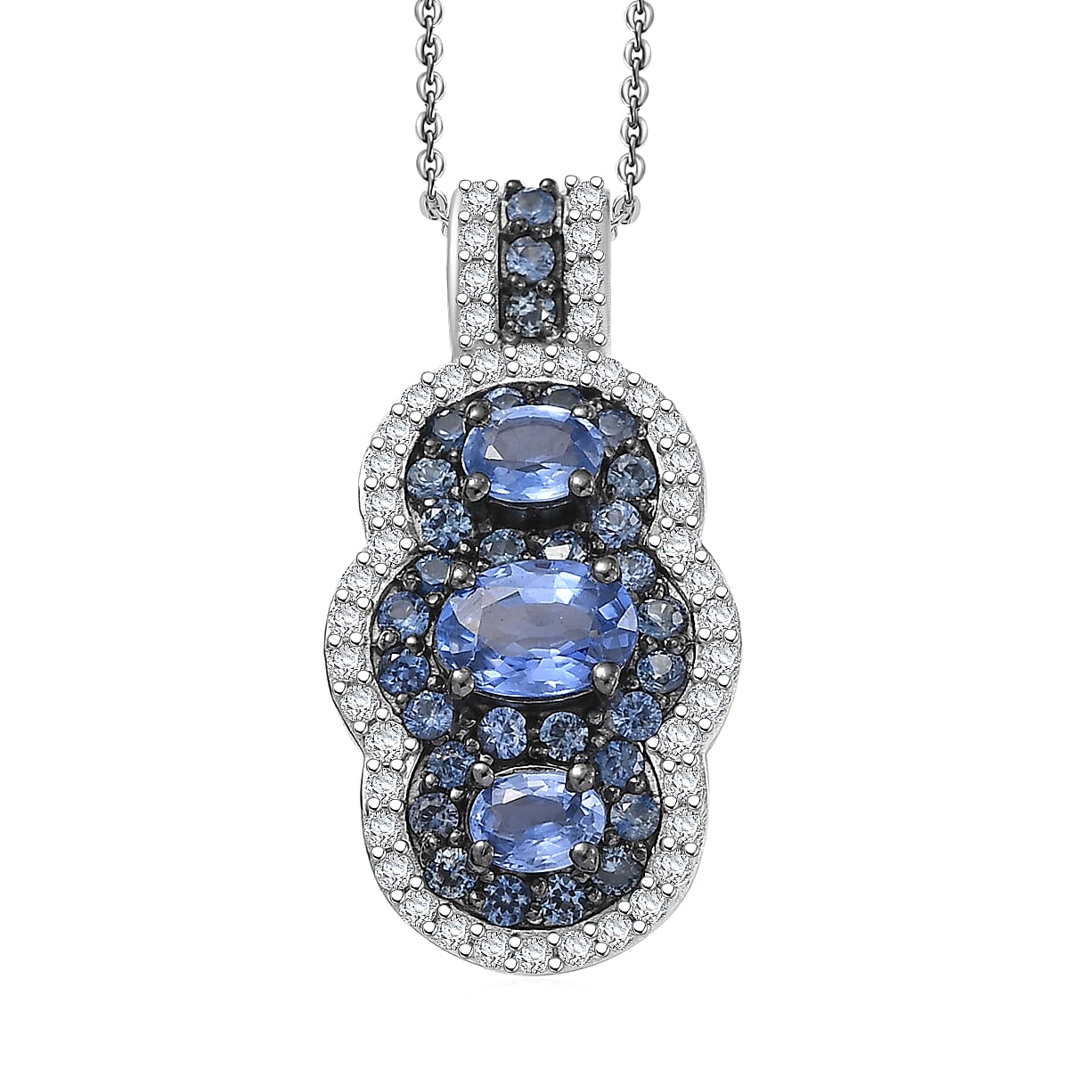 D'Joy Ceylon Blue Sapphire and White Zircon 2.60 ctw Pendant Necklace 20 Inches in Rhodium Over Sterling Silver image number 0