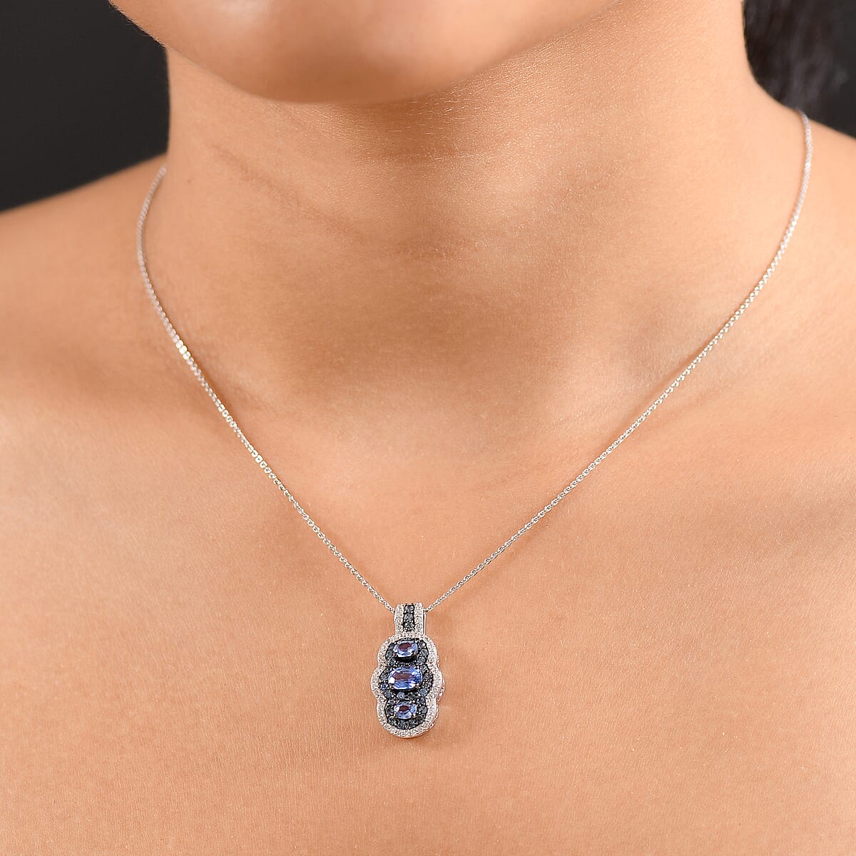 D'Joy Ceylon Blue Sapphire and White Zircon 2.60 ctw Pendant Necklace 20 Inches in Rhodium Over Sterling Silver image number 2