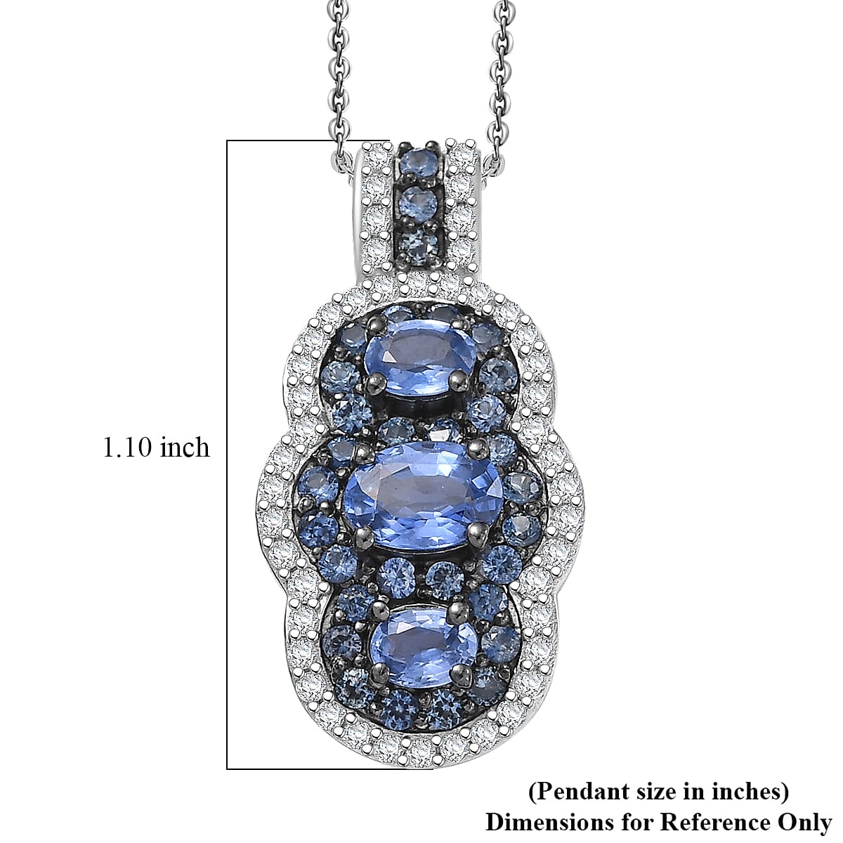 D'Joy Ceylon Blue Sapphire and White Zircon 2.60 ctw Pendant Necklace 20 Inches in Rhodium Over Sterling Silver image number 5