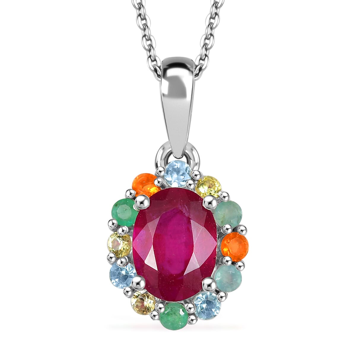 Niassa Ruby and Multi Gemstone 2.45 ctw Pendant Necklace in Rhodium Over Sterling Silver 20 Inches  image number 0