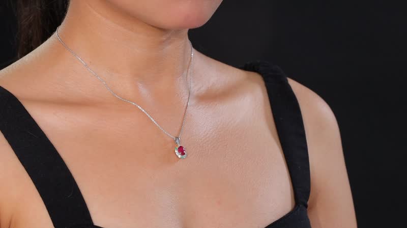 D'Joy Niassa Ruby (FF) and Multi Gemstone 2.45 ctw Pendant Necklace in Rhodium Over Sterling Silver 20 Inches