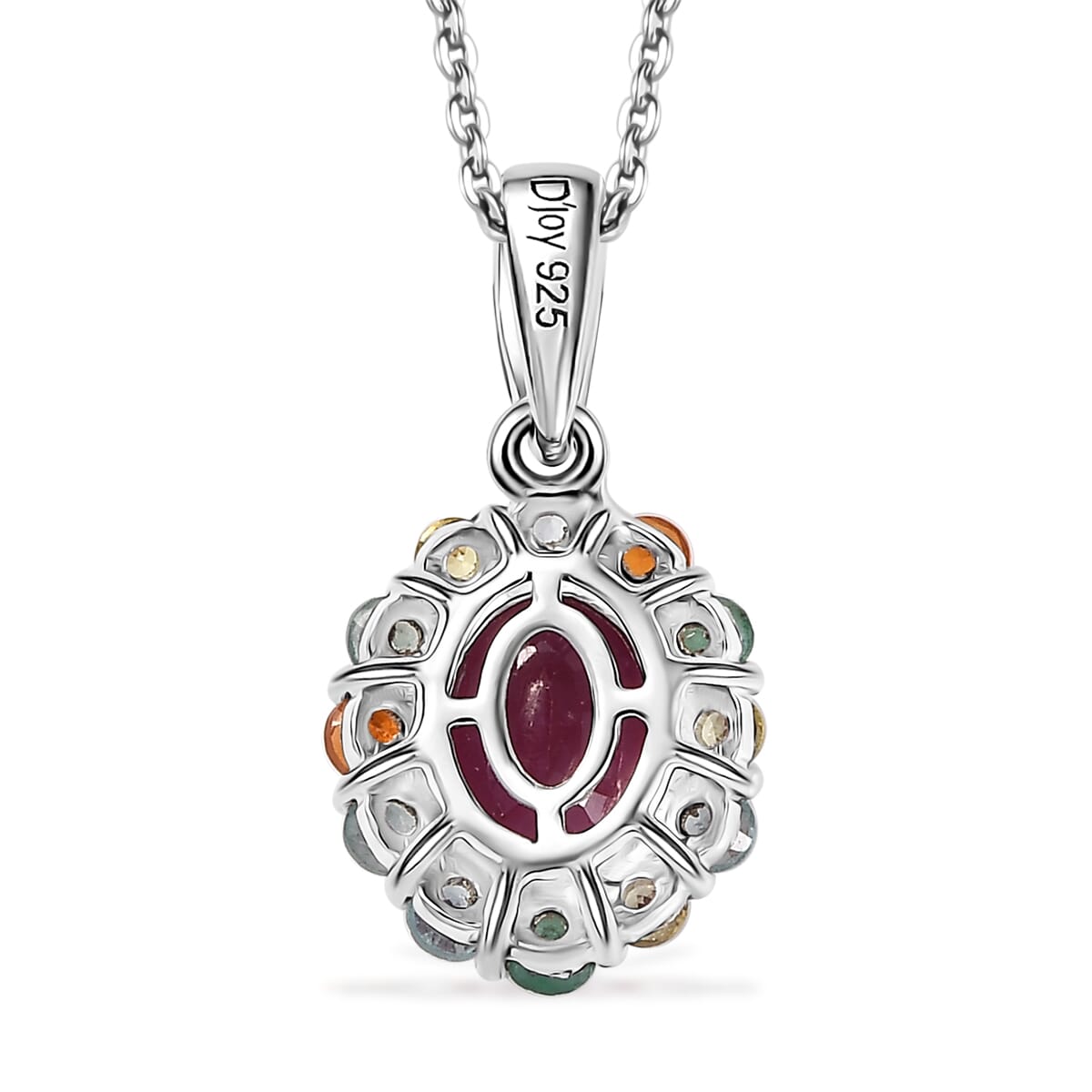 Niassa Ruby and Multi Gemstone 2.45 ctw Pendant Necklace in Rhodium Over Sterling Silver 20 Inches  image number 4