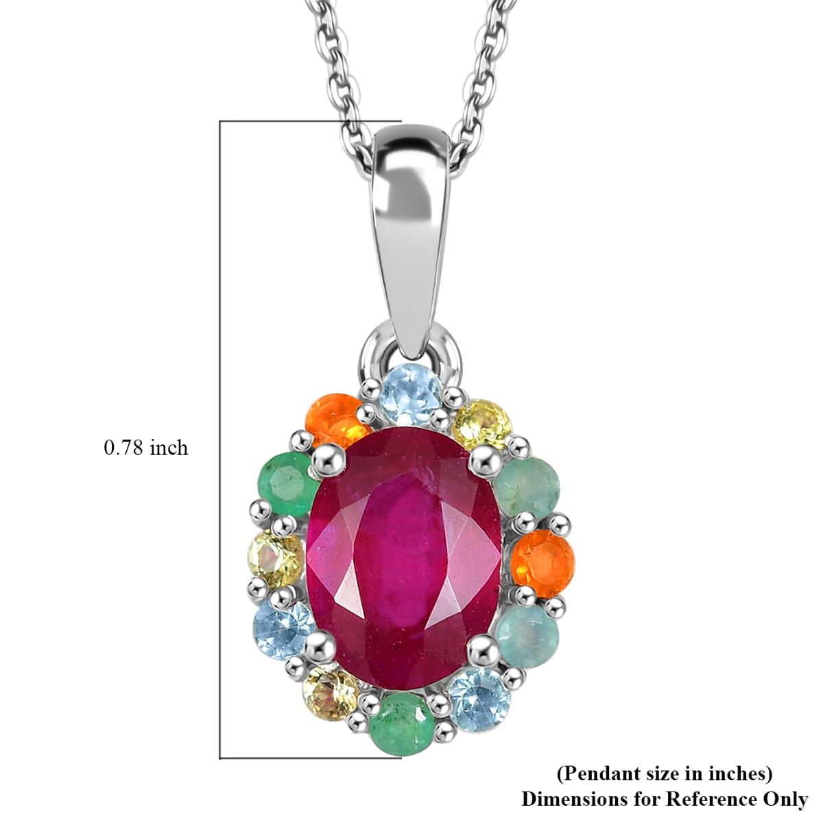 Niassa Ruby and Multi Gemstone 2.45 ctw Pendant Necklace in Rhodium Over Sterling Silver 20 Inches  image number 6