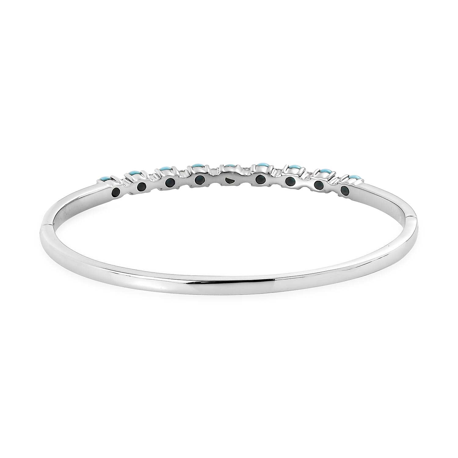 Sleeping Beauty Turquoise and White Zircon 3.15 ctw Stud Earrings and Bangle Bracelet (7.25 In) in Stainless Steel
